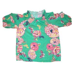 Women's Top L Butterfly Floral‎ 3/4 Sleeve Work Casual Girls Night